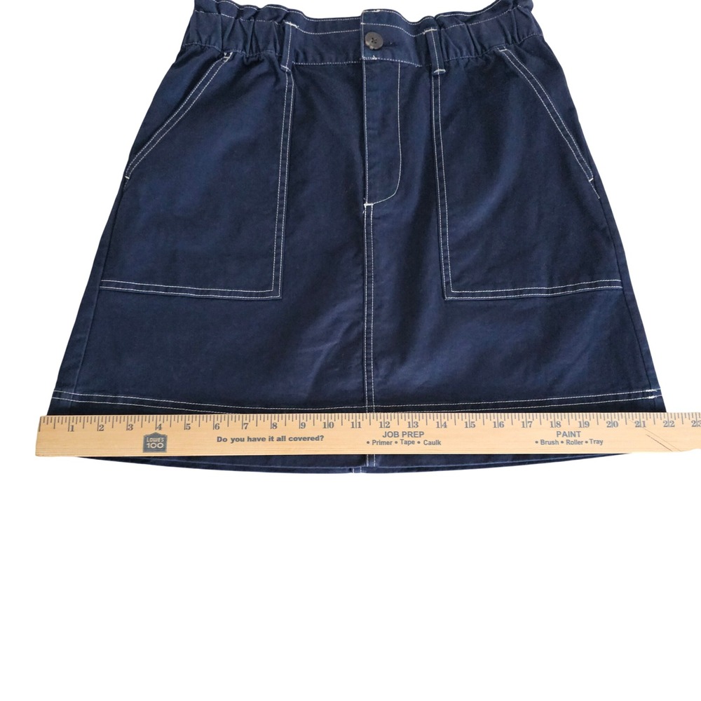 Free Assembly Navy Blue Contrast Stitch Paperbag Waist Mini Skirt Small NWT - Picture 8 of 10